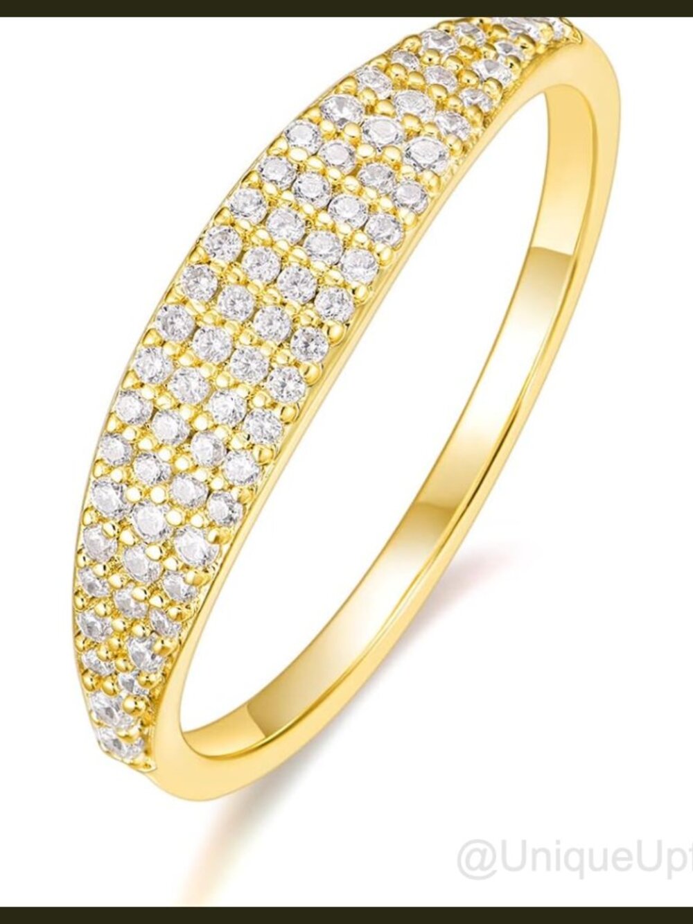 14K Gold Plated CZ Pave Signet Ring Dainty Wedding Band Women